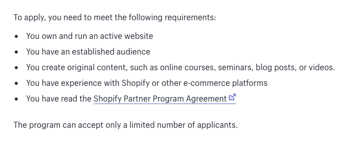 shopify's affiliate program requirements
